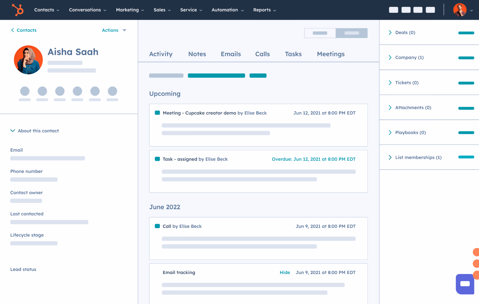 HubSpot user interface