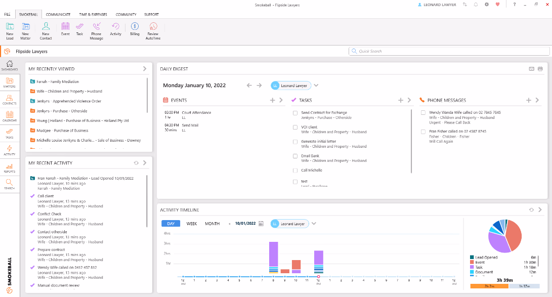 Smokeball user interface