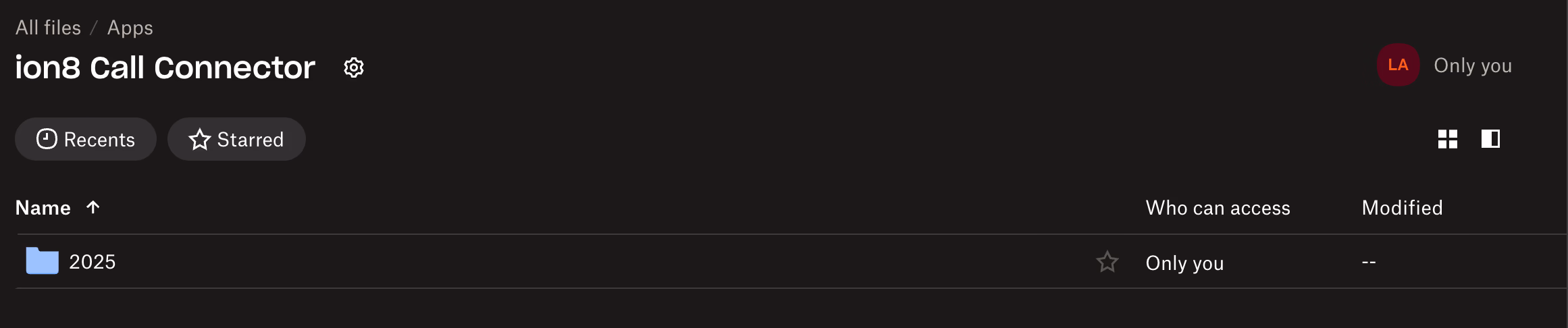 Screen showing subfolder inside ion8 Call Connector