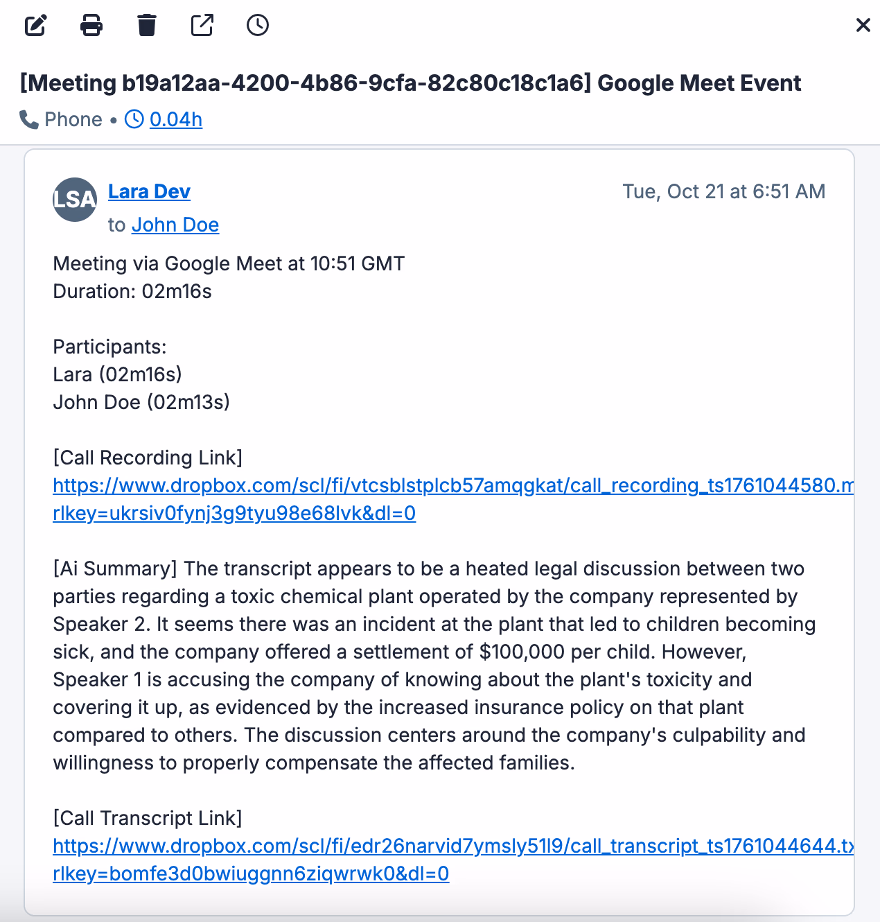 Video meeting transcript with speaker identification